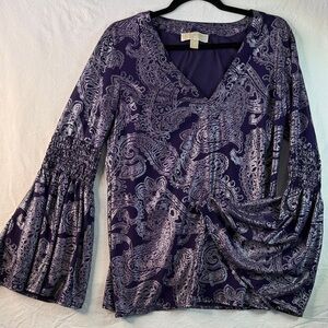 Michael Kors Purple Paisley V-Neck Bell Sleeve Tunic